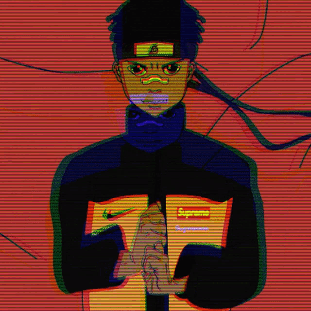 a colorful drawing of a person with a supreme shirt on
