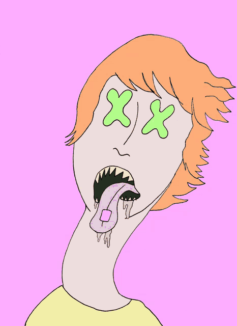 a drawing of a person with x 's in their eyes