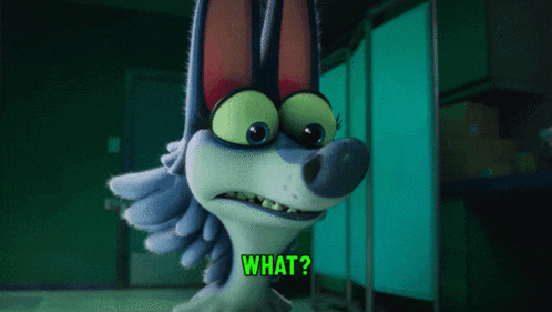 a cartoon rabbit says what in green letters