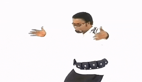 a man wearing sunglasses and a belt is dancing