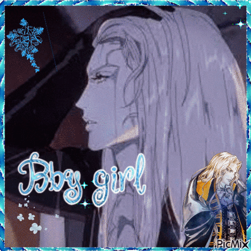 a picture of a man with long white hair and the words boy girl on the bottom