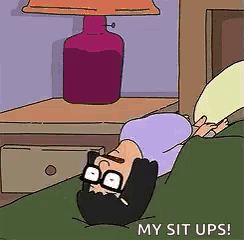 bob from bob 's burgers is laying on his stomach in a bed .