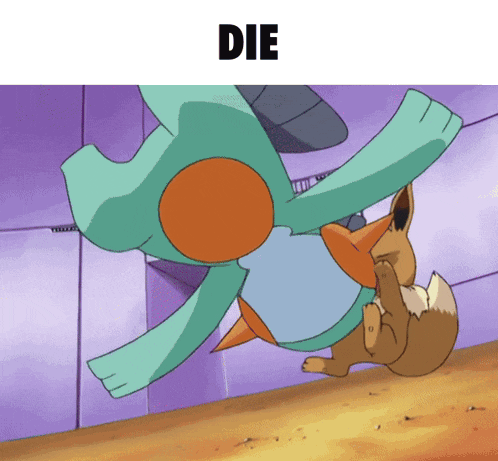 a picture of a cartoon character with the word die below