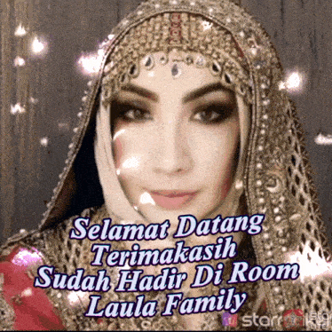 a picture of a woman with the words selamat datang terimakasih sudah hadir di room laula family on the bottom