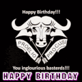 a happy birthday card with a buffalo and arrows on it