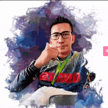 a drawing of a man wearing glasses and a shirt that says ' bravo '