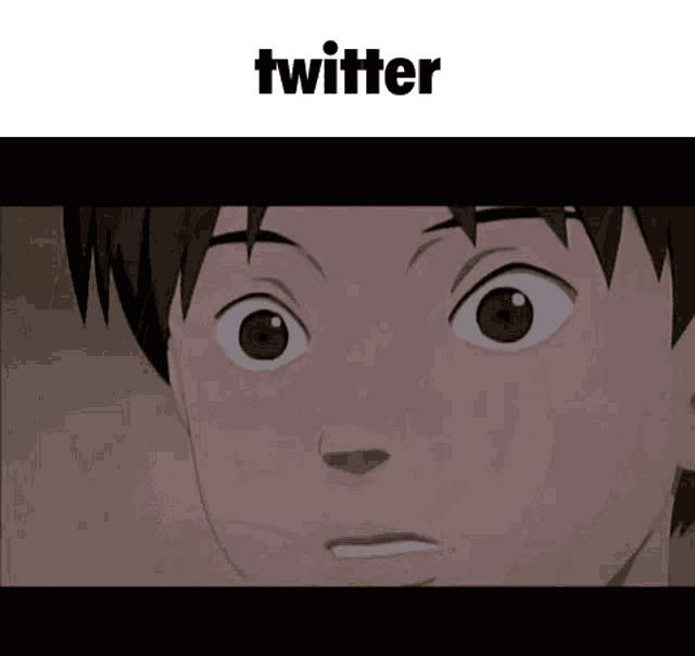 a close up of a cartoon character 's face with the word twitter above it