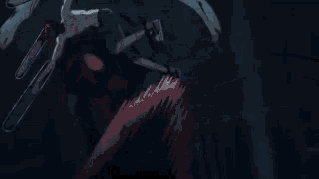 a person is swimming in the water with a sword in their hand