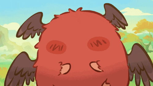 a cartoon drawing of a bird with wings and a red face