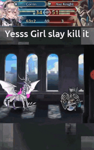 a screenshot of a video game with the words yesss girl slay kill it on the bottom