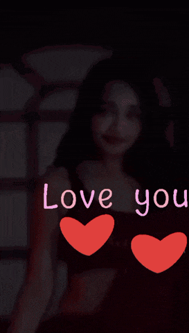 a woman in a red dress is surrounded by red hearts that say love you