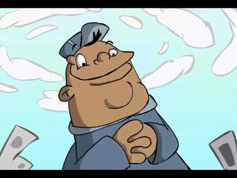 a cartoon of a man wearing a hat and a jacket