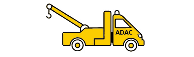 a yellow adac tow truck with a crane attached to it