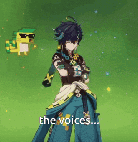 a cartoon character says the voices while holding a sword
