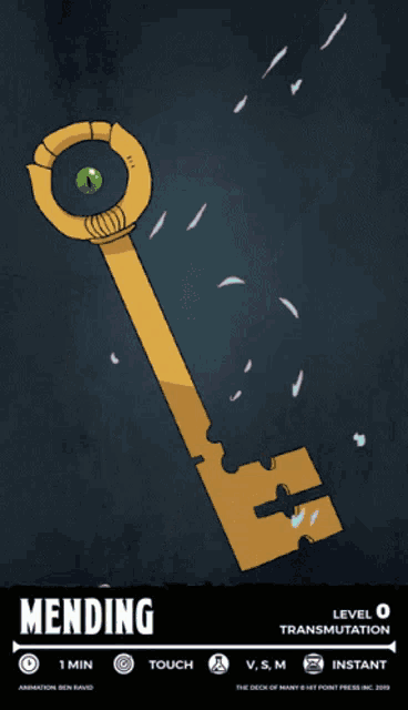 a cartoon drawing of a key with the word mending at the bottom