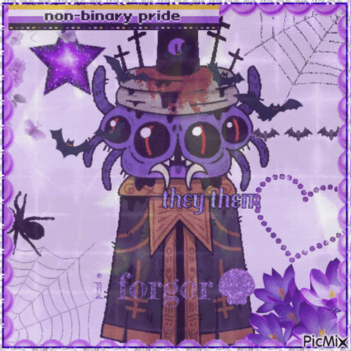 a picture of a monster with the words " non-binary pride " on the bottom