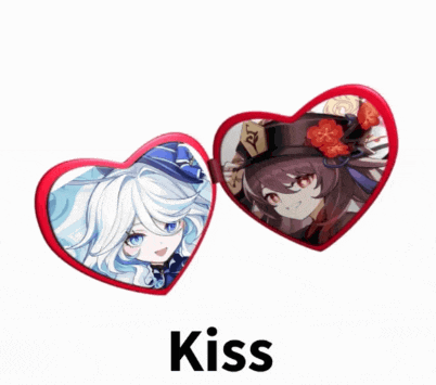 a couple of heart shaped buttons with the word kiss on the bottom