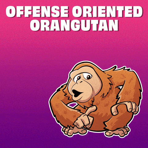 a cartoon of an orangutan with the words offense oriented orangutan above it