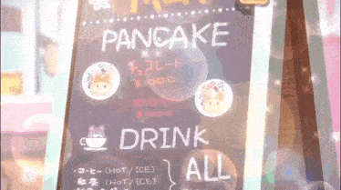 a sign that says ' pancake drink all ' at the top of it
