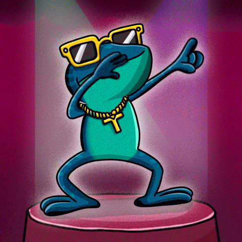 a frog wearing sunglasses and a cross around his neck