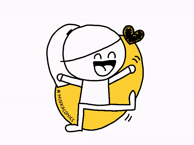 a cartoon drawing of a person holding a banana with the words #miniacomics written on the bottom