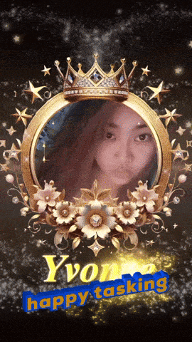 a picture of a woman in a gold frame with the words yvon happy tasking