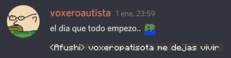 a screenshot of a conversation between voxeroautista and afushi