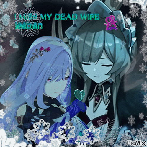 a picture of two anime girls with the words " my dead wife " written on the bottom