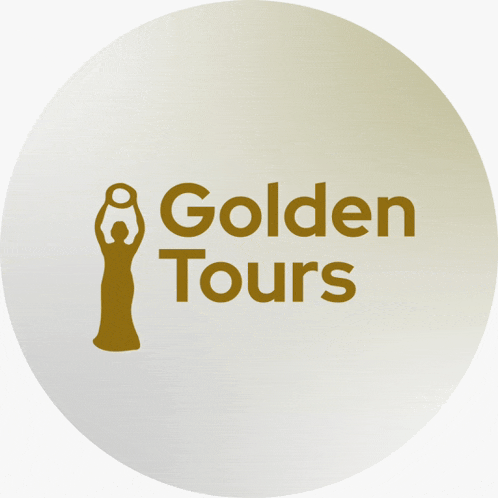 a logo for golden tours with a woman in a gown