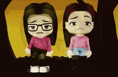 two cartoon characters are standing next to each other and one has glasses