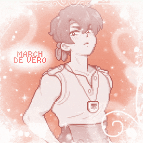 a pixel art drawing of a boy with the name march de vero
