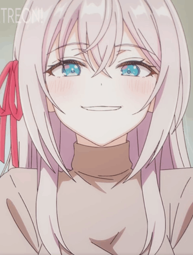 a drawing of a girl with white hair and blue eyes has the word treonn on it