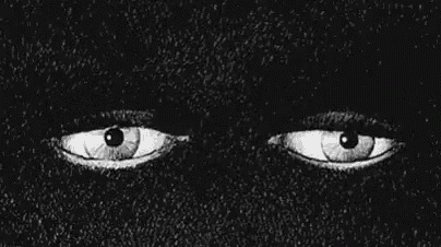 a black and white drawing of a person 's eyes looking at something .