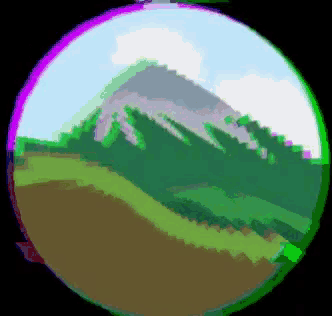 a pixel art of a mountain with trees in the background
