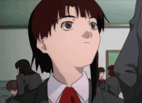 a girl with red hair and a red tie is looking up