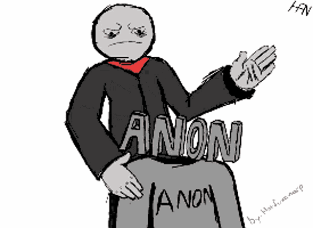 a drawing of a man with the word anon written on his chest