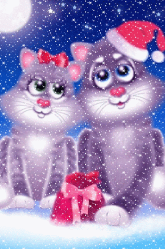 Cats Santa Hat GIF - Cats Santa Hat Snowing GIFs