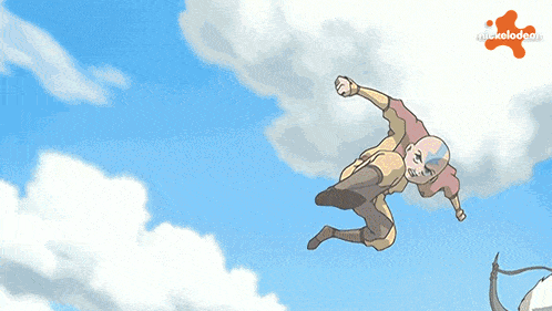 a cartoon character is flying through the air with a nickelodeon logo on the bottom