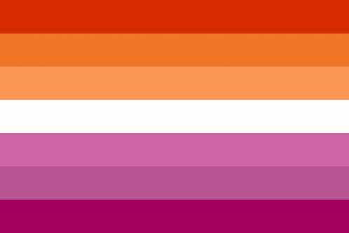 a lesbian flag with red , orange , purple and white stripes .
