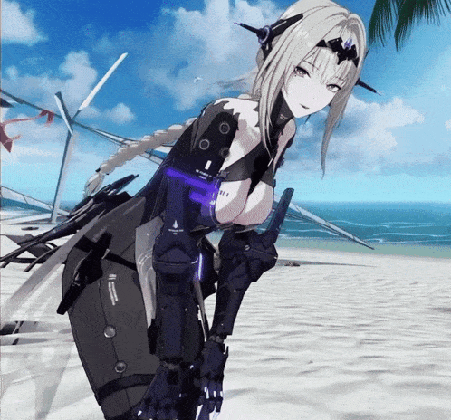 a female anime character with a sword and a braided hair