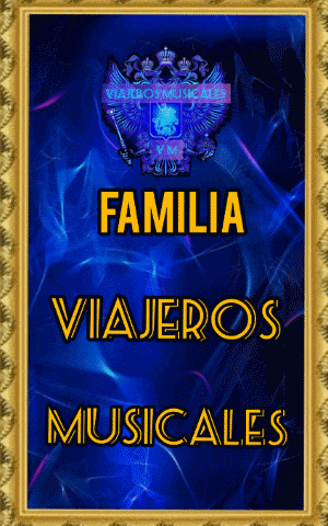 a blue poster with the words familia viajeros musicales