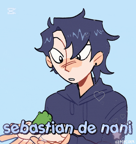 a cartoon drawing of a boy holding a frog and the name sebastian de nani