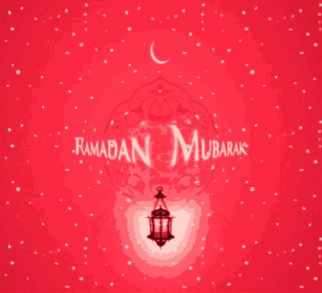 a red background with a lantern and the words " ramadan mubarak "