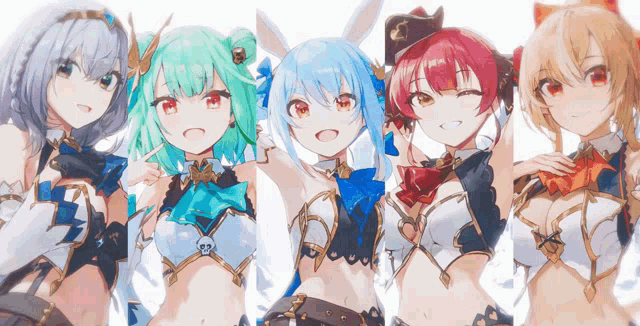a group of anime girls are posing for a picture