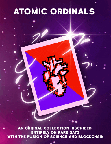 a poster for atomic ordinals with a pixelated heart on it