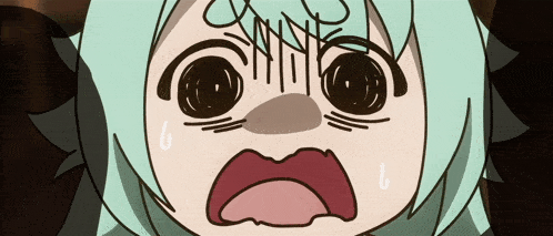 a close up of a cartoon character with a surprised look on his face