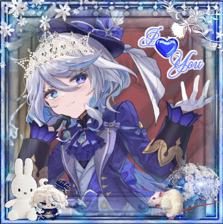 a picture of a girl in a blue suit with the words " i love you " on the bottom