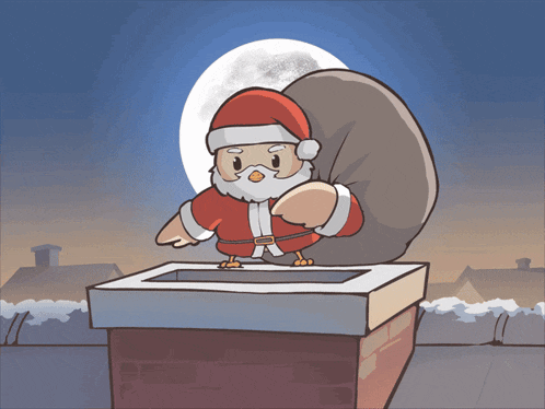a cartoon of santa claus carrying a bag of gifts