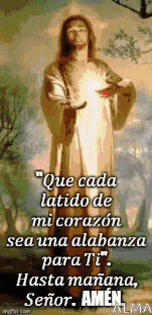 a painting of jesus with a quote in spanish .