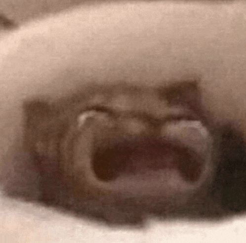 a close up of a person 's face with their mouth open and tears coming out of it .